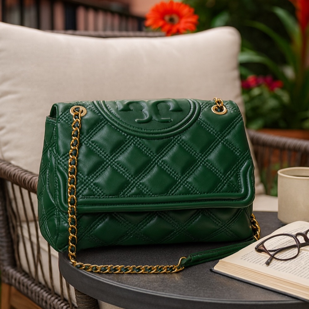 Tory Burch Soft Fleming Norwood Green Leather Convertible Shoulder Bag/Crossbody